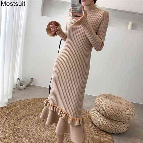 solid simple knitting ruffles dress women spring autumn long sleeve turtleneck skinny dresses korean casual fashion vestido 210513, Black;gray
solid simple knitting ruffles dress women spring autumn long sleeve turtleneck skinny dresses korean casual fashion vestido 210513, Black;gray