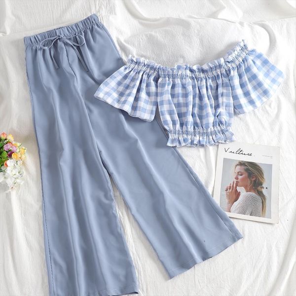 fashion two piece set womens tracksuits and pants slash neck plaid crop solid trousers summer suit, Gray
fashion two piece set womens tracksuits and pants slash neck plaid crop solid trousers summer suit, Gray