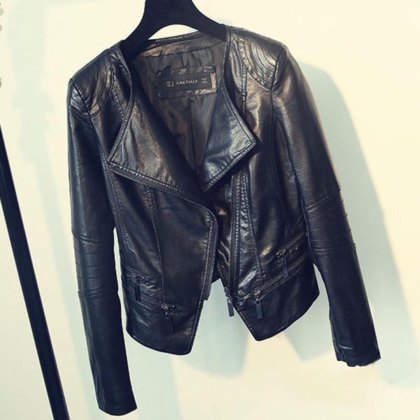 women's leather & faux jacket women o neck long sleeve zipper washable jackets female biker motorcycle moto, Black
women's leather & faux jacket women o neck long sleeve zipper washable jackets female biker motorcycle moto, Black