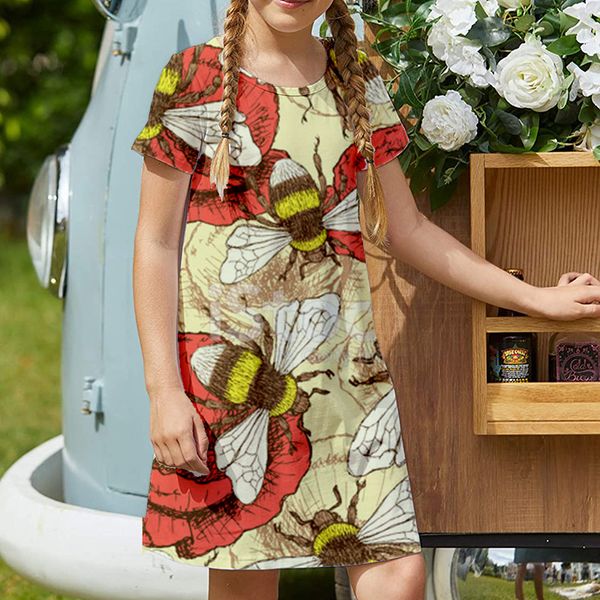 personalized bee design girls dress short-sleeved printed dress children's casual dress a-line skirt length over the knee simple, elega, Red;yellow
personalized bee design girls dress short-sleeved printed dress children's casual dress a-line skirt length over the knee simple, elega, Red;yellow