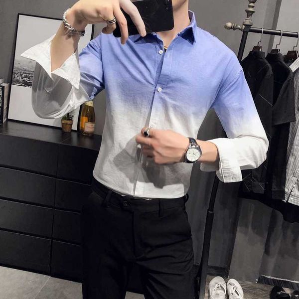spring gradient shirts for men slim fit business dress shirts long sleeve casual streetwear shirt social nightclub blouse 210527, White;black
spring gradient shirts for men slim fit business dress shirts long sleeve casual streetwear shirt social nightclub blouse 210527, White;black