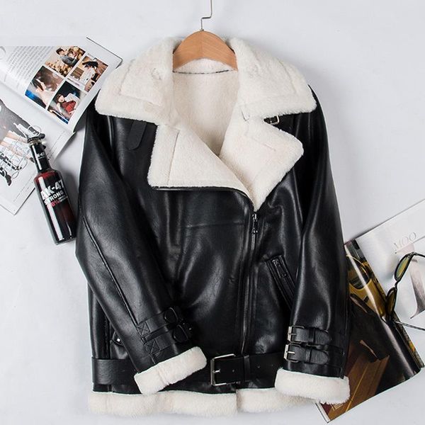women's leather & faux 2021 winter women coat with fur street fashion vintage motorcycle jacket warm lamb suede jackets, Black
women's leather & faux 2021 winter women coat with fur street fashion vintage motorcycle jacket warm lamb suede jackets, Black