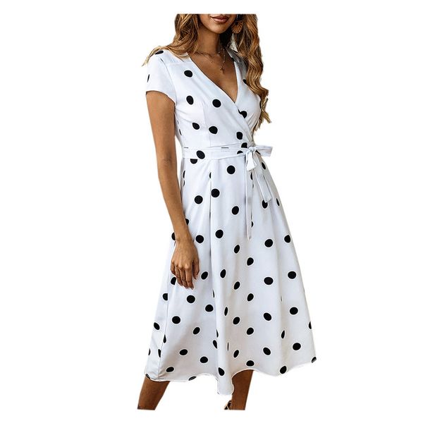 summer casual dress female retro polka dot banquet v-neck short sleeve long white fashion 210419
summer casual dress female retro polka dot banquet v-neck short sleeve long white fashion 210419