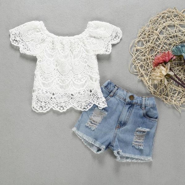 clothing sets summer girl clothes set solid color lace flower short sleeve boat neck t shirt ripped jeans girls, White
clothing sets summer girl clothes set solid color lace flower short sleeve boat neck t shirt ripped jeans girls, White