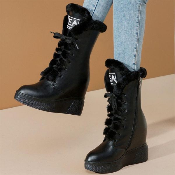 boots winter creepers women lace up genuine leather wedges high heel ankle female warm fur fashion sneakers casual shoes, Black
boots winter creepers women lace up genuine leather wedges high heel ankle female warm fur fashion sneakers casual shoes, Black