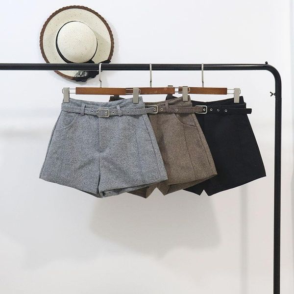 women's shorts 2021 autumn winter fashion wool women high waist casual suit short pants ladies with belt wh35, White;black
women's shorts 2021 autumn winter fashion wool women high waist casual suit short pants ladies with belt wh35, White;black