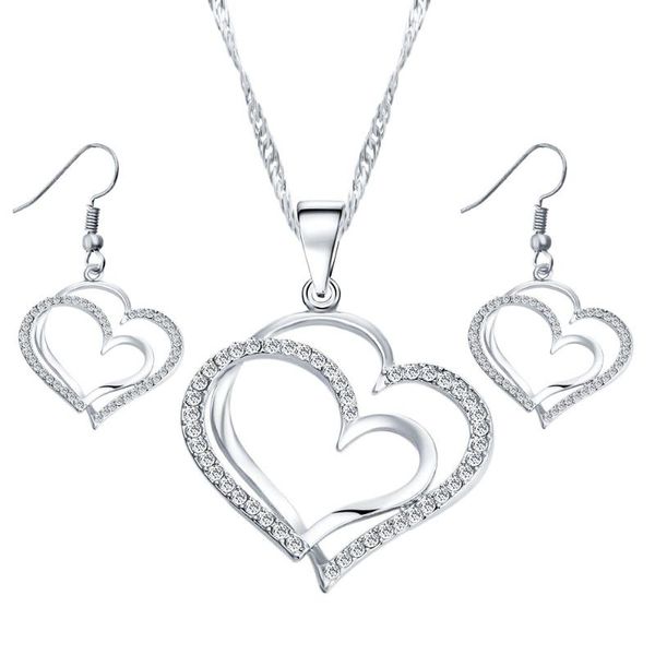 romantic charm love heart jewelry set gold pendant necklace earrings for women girl wedding party engagement gift chains, Silver
romantic charm love heart jewelry set gold pendant necklace earrings for women girl wedding party engagement gift chains, Silver