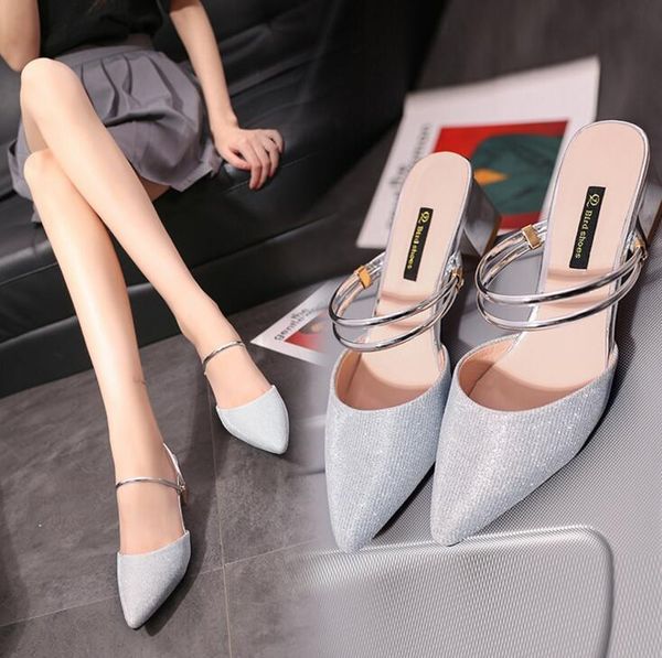 dress shoes nice summer women pointed toe square heel sandals pumps, Black