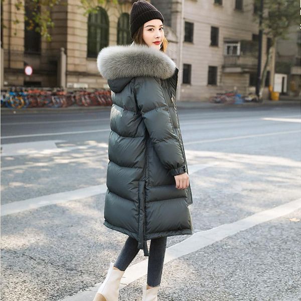 women's down & parkas 2021 winter jacket female korean loose long fashion section collar thickening knee really style, Black 
women's down & parkas 2021 winter jacket female korean loose long fashion section collar thickening knee really style, Black
