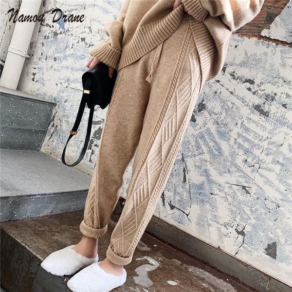 women's pants & capris winter thicken women harem casual drawstring twisted knitted femme chic warm female sweater trousers 2021, Black;white
women's pants & capris winter thicken women harem casual drawstring twisted knitted femme chic warm female sweater trousers 2021, Black;white