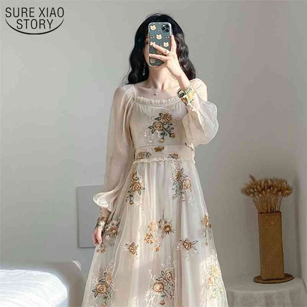 french floral embroidery party dress long sleeve mesh embroided dresses lantern sleeve sweet high waist long dress vestido 10120 210409, Black;gray
french floral embroidery party dress long sleeve mesh embroided dresses lantern sleeve sweet high waist long dress vestido 10120 210409, Black;gray
