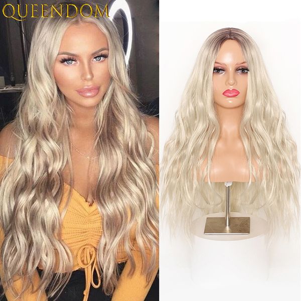 light blonde body wave women's wig 24 inch long platinum blonde wavy wig synthetic ombre golden natural wave wigs peruca cos, Black
light blonde body wave women's wig 24 inch long platinum blonde wavy wig synthetic ombre golden natural wave wigs peruca cos, Black