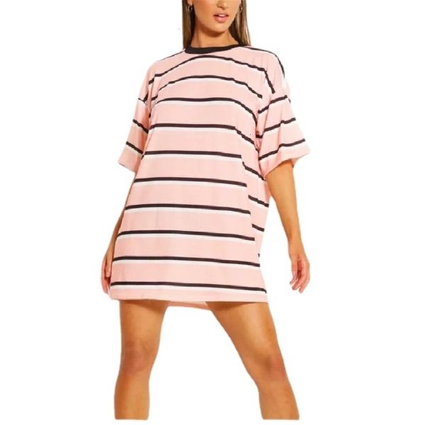 women's t-shirt 2021 spring and autumn short sleeve striped dress 5e7f, White 
women's t-shirt 2021 spring and autumn short sleeve striped dress 5e7f, White