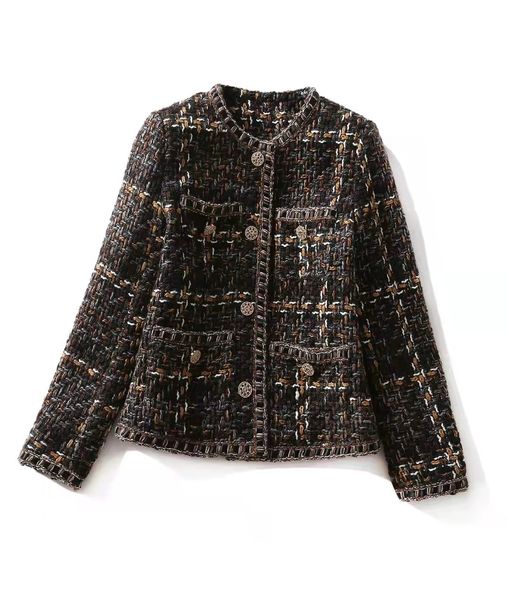 european and american women's clothing winter 2022 new long sleeve single breasted button plaid tweed short coat, Black
european and american women's clothing winter 2022 new long sleeve single breasted button plaid tweed short coat, Black