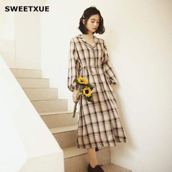 casual dresses sweetxue autumn lady korean version vintage long plaid shirt dress women single-breasted belt v-neck winter, Black;gray
casual dresses sweetxue autumn lady korean version vintage long plaid shirt dress women single-breasted belt v-neck winter, Black;gray