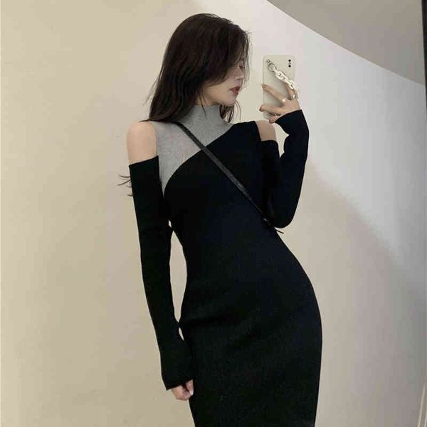 korobov new fashion turtleneck slim knitted dress korean solid vintage elegant off shoulder slim dresses summer vestidos 210430, Black;gray
korobov new fashion turtleneck slim knitted dress korean solid vintage elegant off shoulder slim dresses summer vestidos 210430, Black;gray