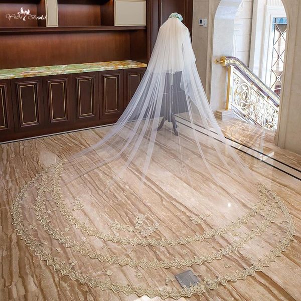bridal veils lzp324 real picture accessories wedding veil gold three lines applique 3 meters cathedral, Black
bridal veils lzp324 real picture accessories wedding veil gold three lines applique 3 meters cathedral, Black