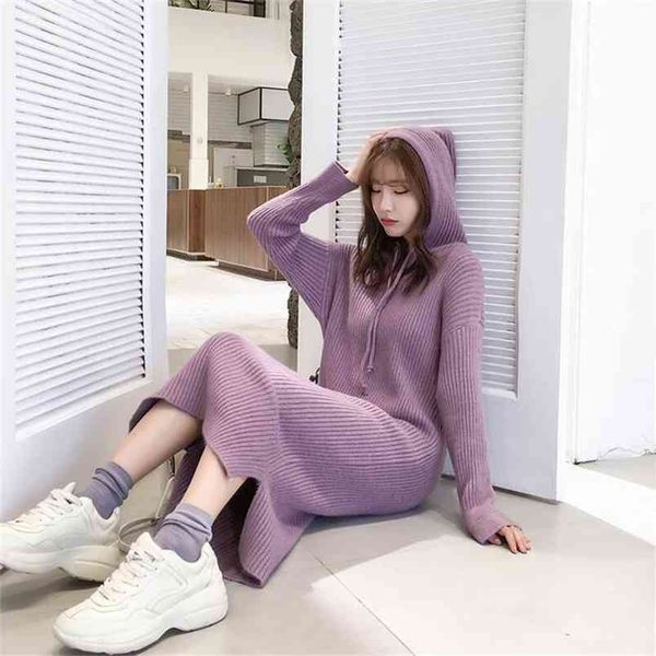 sweater female solid color long-sleeved hooded collar loose knit autumn and winter long dress 210427, White;black
sweater female solid color long-sleeved hooded collar loose knit autumn and winter long dress 210427, White;black