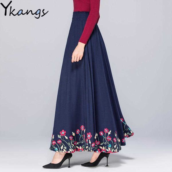 women floral embroidery long pleated skirt summer ladies cotton linen maxi skirts spring pockets elastic high waist a-line skirt 210619, Black
women floral embroidery long pleated skirt summer ladies cotton linen maxi skirts spring pockets elastic high waist a-line skirt 210619, Black