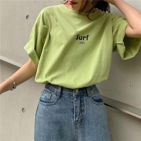 women's t-shirt green cotton for girls letter printing short sleeves round neck summer fashion lady, White
women's t-shirt green cotton for girls letter printing short sleeves round neck summer fashion lady, White