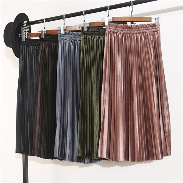 autumn and winter high waisted skinny womens skirts velvet pleated long s9820, Black