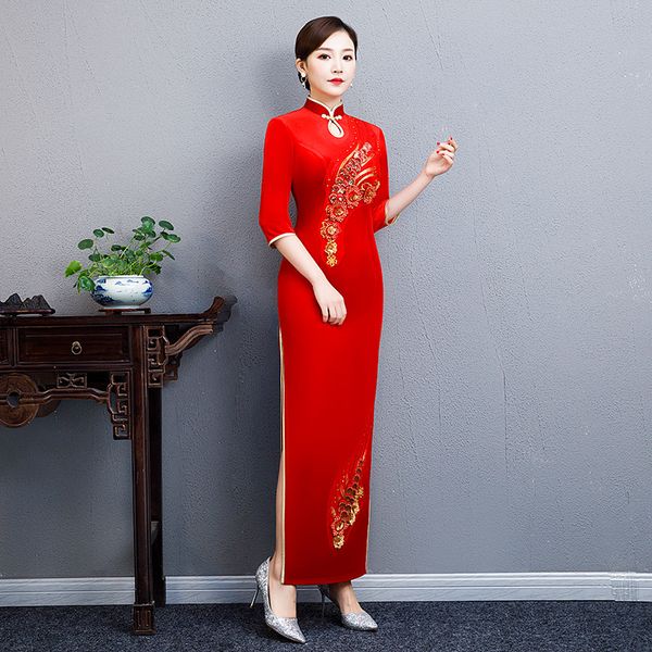 oversize 5xl chinese traditional women velour cheongsam female evening dress elegant ladies vintage embroidery applique qipao, Red
oversize 5xl chinese traditional women velour cheongsam female evening dress elegant ladies vintage embroidery applique qipao, Red
