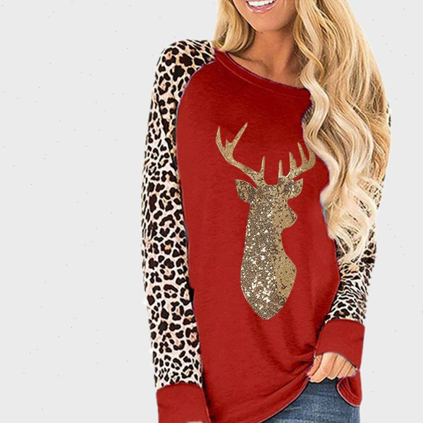 christmas fawn sequins leopard women plus size o neck long sleeve t shirts fall tee femma s 5xl, White
christmas fawn sequins leopard women plus size o neck long sleeve t shirts fall tee femma s 5xl, White