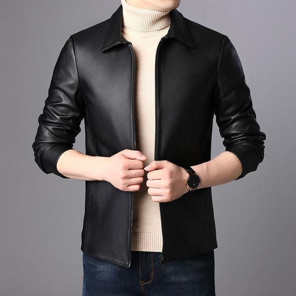 men's leather & faux a hair on behalf of and sheep's korean version slim handsome business jacket, Black