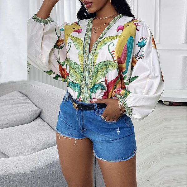 women's blouses & shirts 2021 women elegant bohemian printed deep v neck blouse full sleeve loose casual shirt vintage autumn female pu, White
women's blouses & shirts 2021 women elegant bohemian printed deep v neck blouse full sleeve loose casual shirt vintage autumn female pu, White