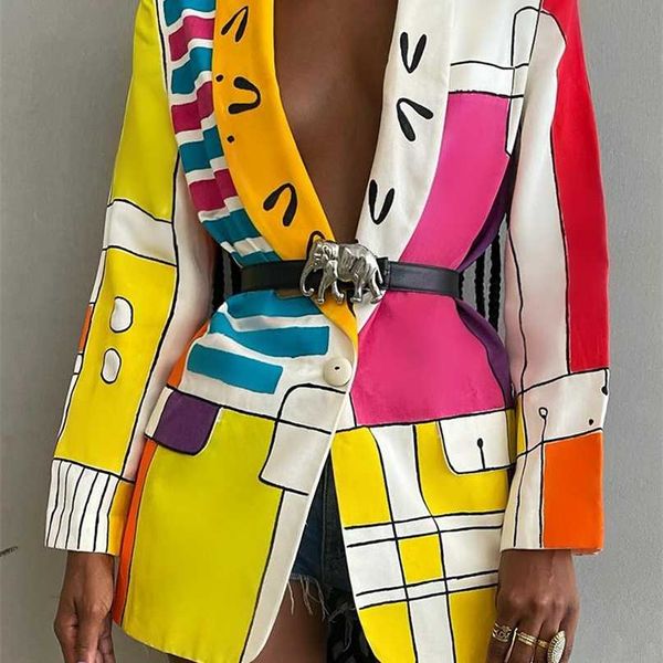women blazer shawl lapel long sleeve abstract graffiti color fashion slim loose (no belt ) 211019, White;black
women blazer shawl lapel long sleeve abstract graffiti color fashion slim loose (no belt ) 211019, White;black