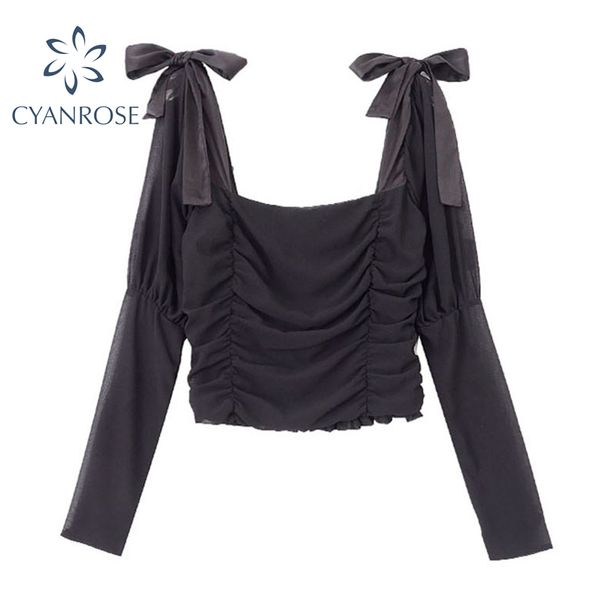 chiffon long sleeve blouses women draped bownot design black shirts female square collar party club slim blusas 210417, White
chiffon long sleeve blouses women draped bownot design black shirts female square collar party club slim blusas 210417, White