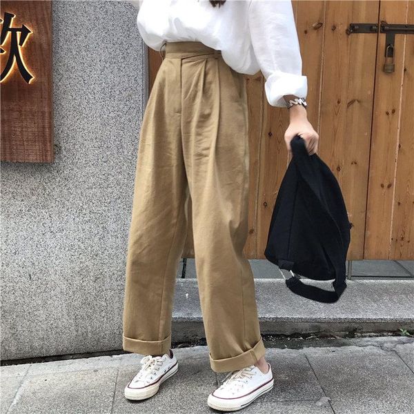 women high street straight pants fresh 2021 loose summer waist solid casual simple full khaki plus trousers women's & capris, Black;white
women high street straight pants fresh 2021 loose summer waist solid casual simple full khaki plus trousers women's & capris, Black;white