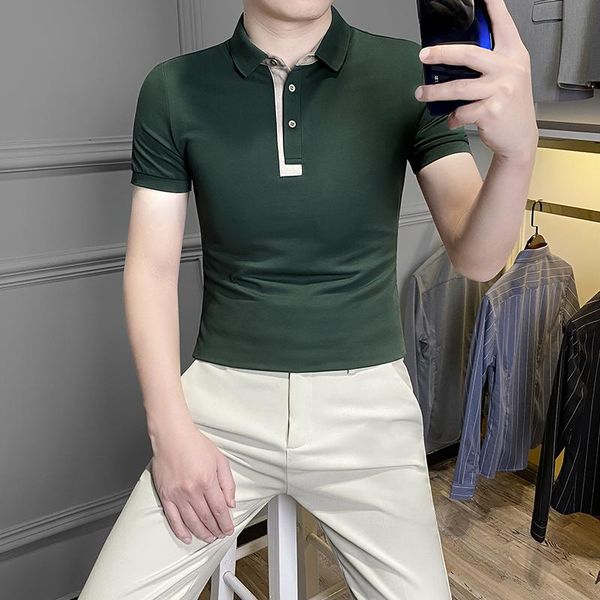 men's polos summer shirts men short sleeve knitted hombre casual slim business social lapel tee streetwear, White;black
men's polos summer shirts men short sleeve knitted hombre casual slim business social lapel tee streetwear, White;black