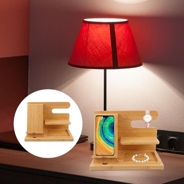 cell phone mounts & holders 1 set wood storage stand multi-functional deskbracket (light yellow)