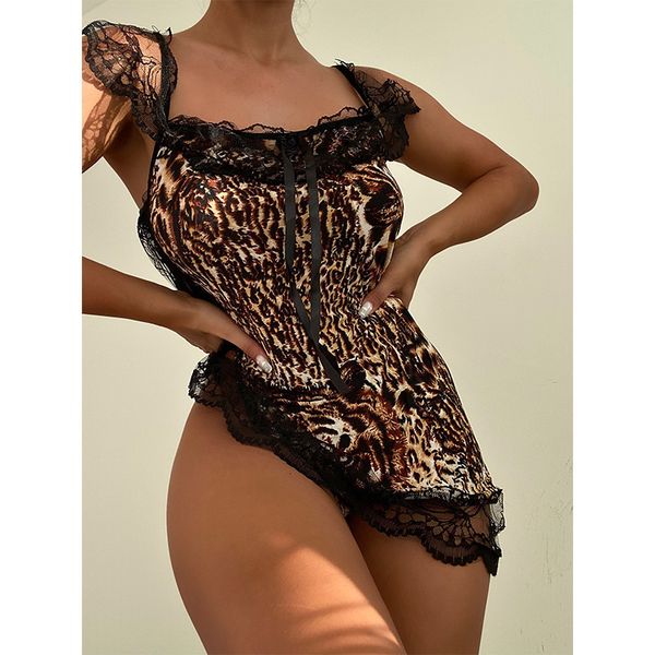 women's temptation pajamas lace stitching leopard uniform underwear women, Red;black
women's temptation pajamas lace stitching leopard uniform underwear women, Red;black