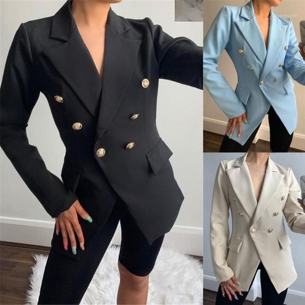 women's suits & blazers fashion 2021 jacket classic double breasted formal suit women slim long blazer solid cardigan for business, White;black
women's suits & blazers fashion 2021 jacket classic double breasted formal suit women slim long blazer solid cardigan for business, White;black