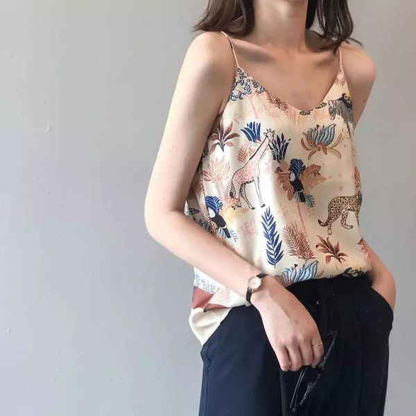 silk satin loose womens tank plus size tropical jungle folk style print v neck strap halter vest female undershirt, White
silk satin loose womens tank plus size tropical jungle folk style print v neck strap halter vest female undershirt, White