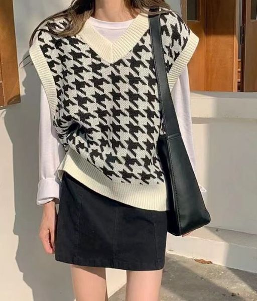 2021 thousand bird check women wear knitted autumn and winter loose sweater vt coat, Black;white
2021 thousand bird check women wear knitted autumn and winter loose sweater vt coat, Black;white