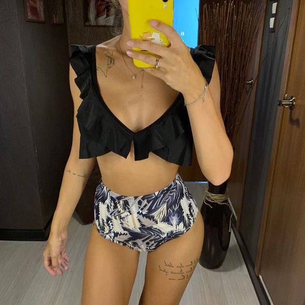 women's swimwear black 2021 ruffled high waist bikini set female tropical swimsuit women two-pieces bather bathing suit, White;black
women's swimwear black 2021 ruffled high waist bikini set female tropical swimsuit women two-pieces bather bathing suit, White;black