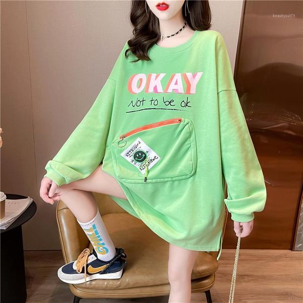 women's hoodies & sweatshirts autumn style korean tide round neck sweatshirt letter printing loose mid-length large size thin hoodie wo, Black 
women's hoodies & sweatshirts autumn style korean tide round neck sweatshirt letter printing loose mid-length large size thin hoodie wo, Black