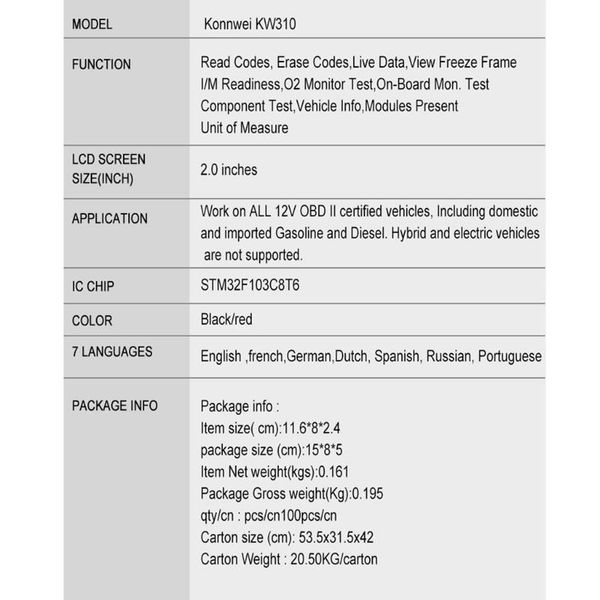 code readers & scan tools 652f kw310 obd2 car diagnostic scanner automotive for reader tool
code readers & scan tools 652f kw310 obd2 car diagnostic scanner automotive for reader tool