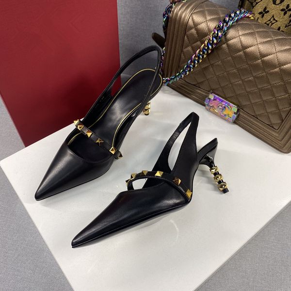 spring and summer women's shoes fashion luxury design sheepskin rivet pointed metal high heel size 1, Black
spring and summer women's shoes fashion luxury design sheepskin rivet pointed metal high heel size 1, Black