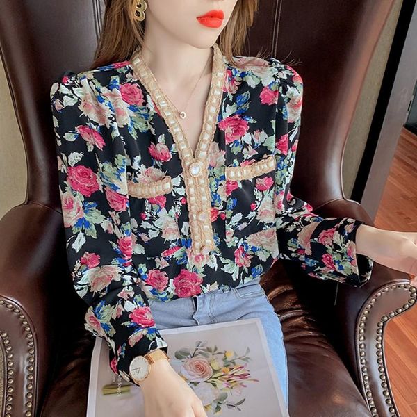 women's blouses & shirts runway korean vintage flower long sleeve blouse shirt chic fashion v neck blusas office lady outwear, White
women's blouses & shirts runway korean vintage flower long sleeve blouse shirt chic fashion v neck blusas office lady outwear, White