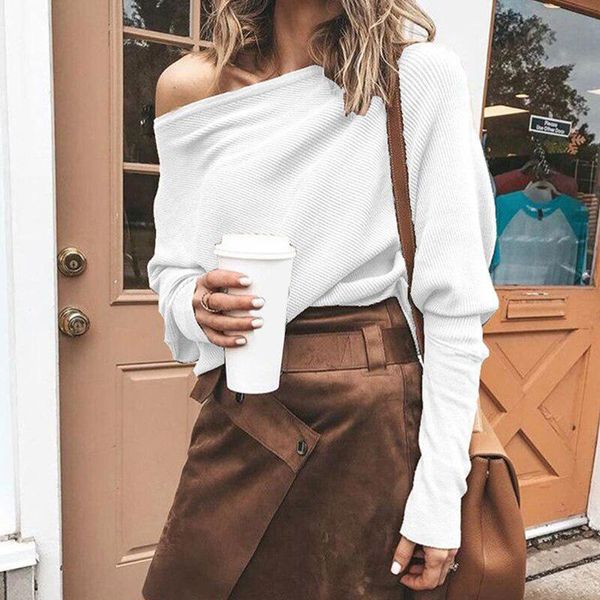women's sweaters women off shoulder sweater autumn slash neck long sleeve knitwear fashion solid color knit female casual loose pullov, White;black
women's sweaters women off shoulder sweater autumn slash neck long sleeve knitwear fashion solid color knit female casual loose pullov, White;black