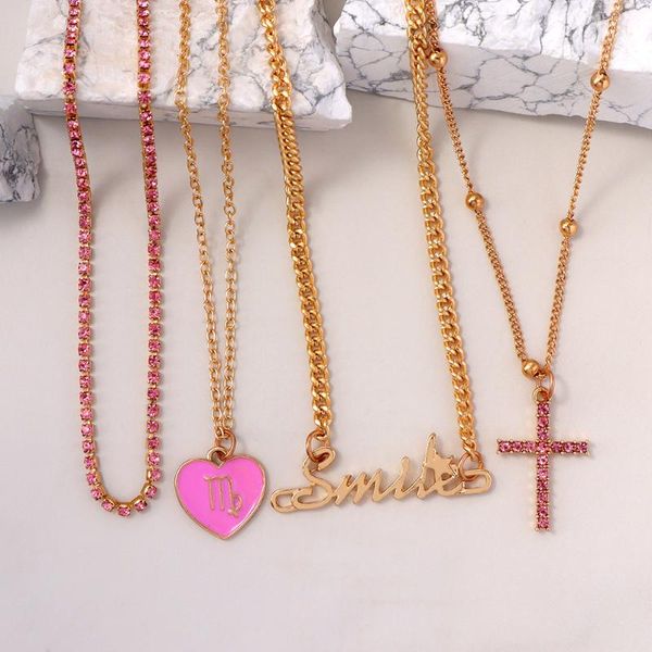 chains bohemia multi-layer pink crystal cross pendant necklace for women trendy heart letter clavicle chain party jewelry gift, Silver
chains bohemia multi-layer pink crystal cross pendant necklace for women trendy heart letter clavicle chain party jewelry gift, Silver