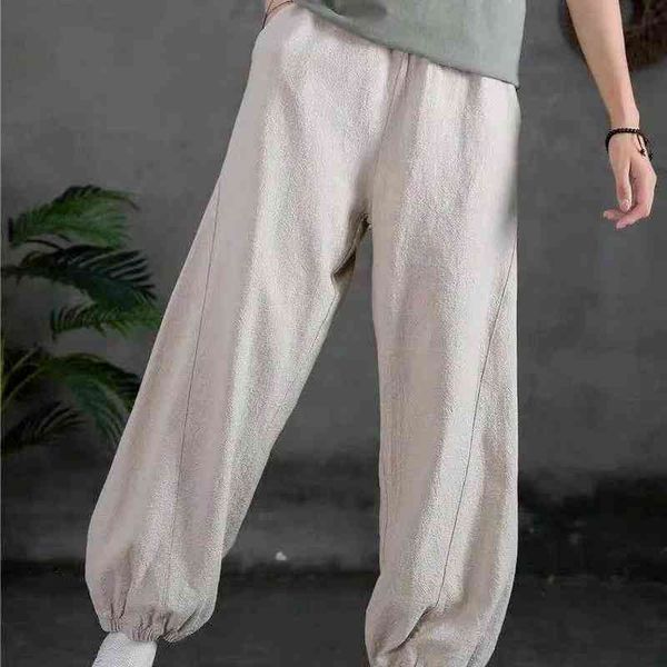 summer cotton linen tie feet harem pants for women vintage elastic waist loose ankle-length green trousers female 210603, Black;white
summer cotton linen tie feet harem pants for women vintage elastic waist loose ankle-length green trousers female 210603, Black;white