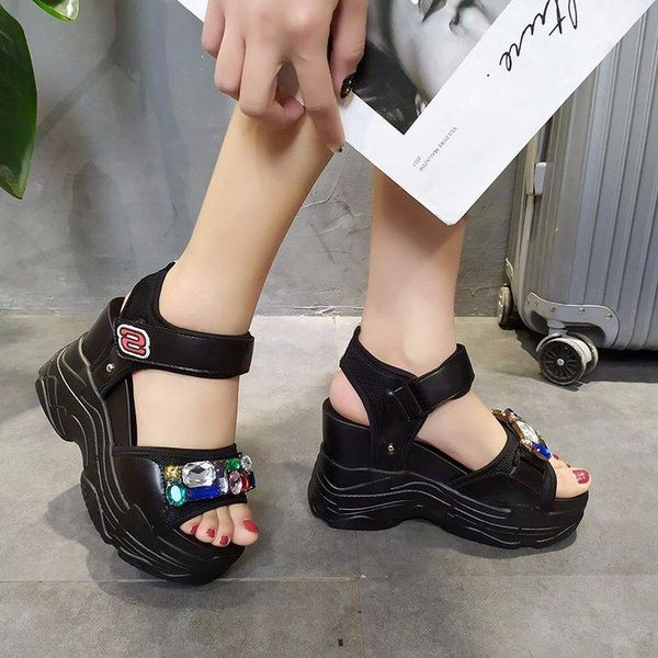 women crystal sandals summer fashion platform wedges thick bottom casual shoes sneakers 10cm hidden heel, Black
women crystal sandals summer fashion platform wedges thick bottom casual shoes sneakers 10cm hidden heel, Black