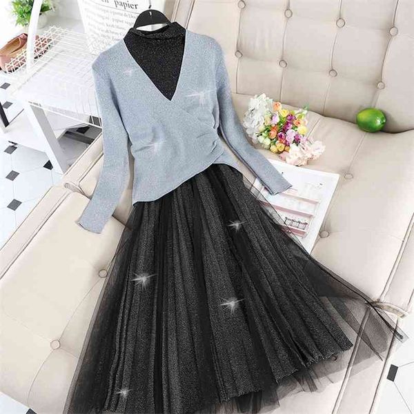 spring autumn women's sets pleated skirt two-piece korean style slim net yarn dress female gx825 210507, Black;gray
spring autumn women's sets pleated skirt two-piece korean style slim net yarn dress female gx825 210507, Black;gray