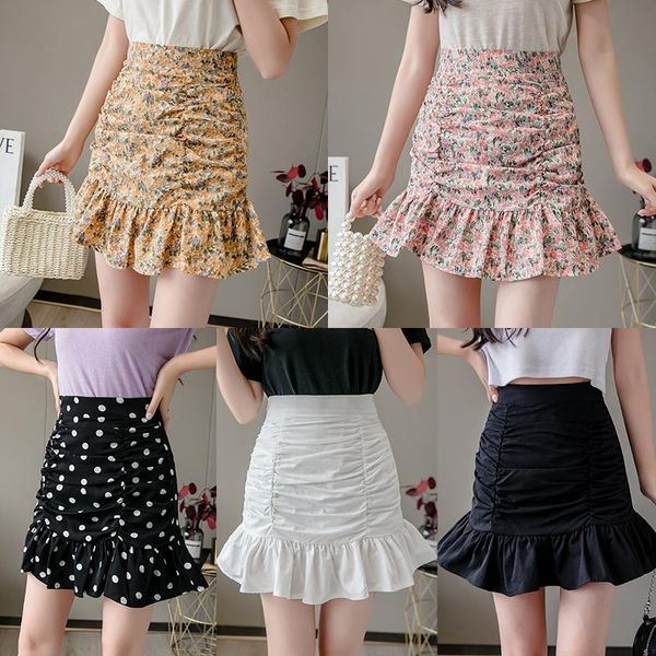 skirts floral irregular falbala mini korean fashion high-waisted vintage spring autumn summer women's clothing vetement 2021, Black