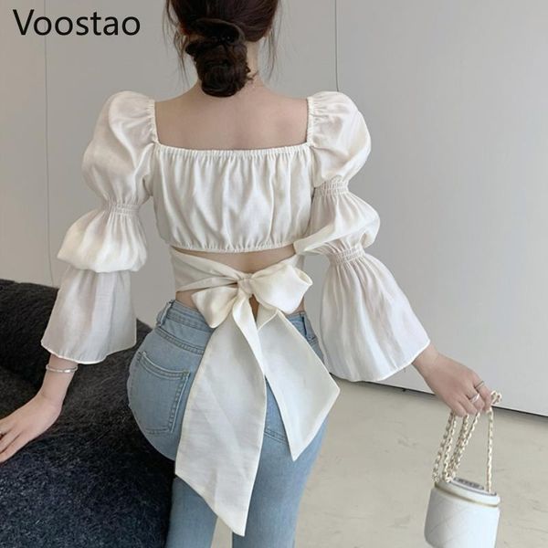 women's blouses & shirts spring autumn women elegant sleeve princess girl square collar backless bow bandage retro blusas mujer, White
women's blouses & shirts spring autumn women elegant sleeve princess girl square collar backless bow bandage retro blusas mujer, White